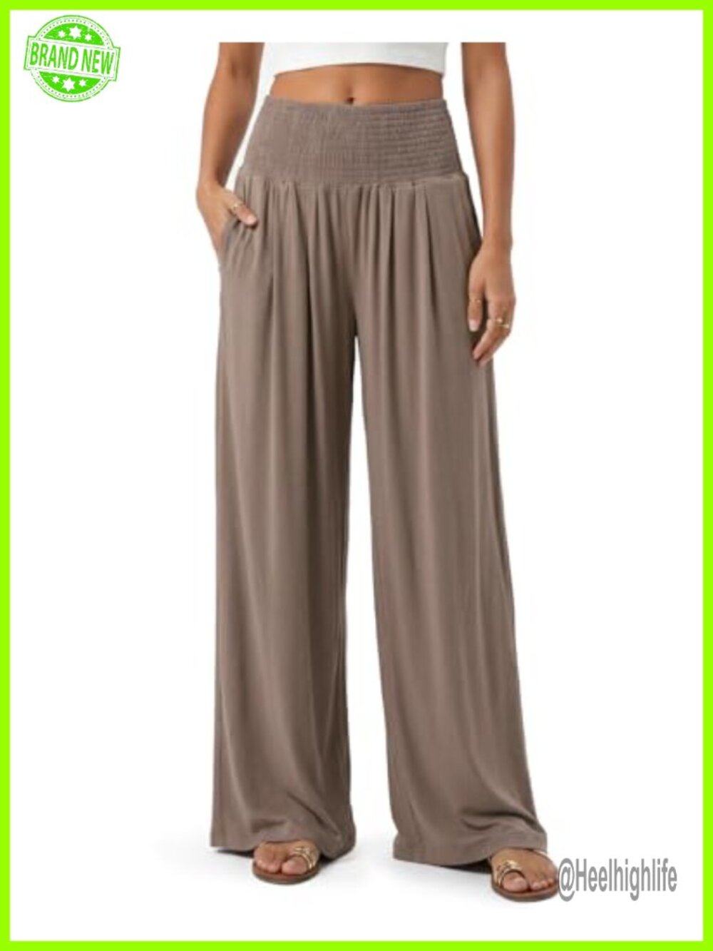 Tall Women's Wide Leg Palazzo Pants Smocked High Waist Pull On Lounge Pockets
